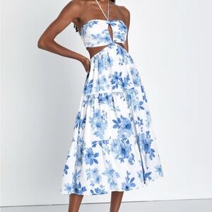 Lulus Floral Blue and White Dress